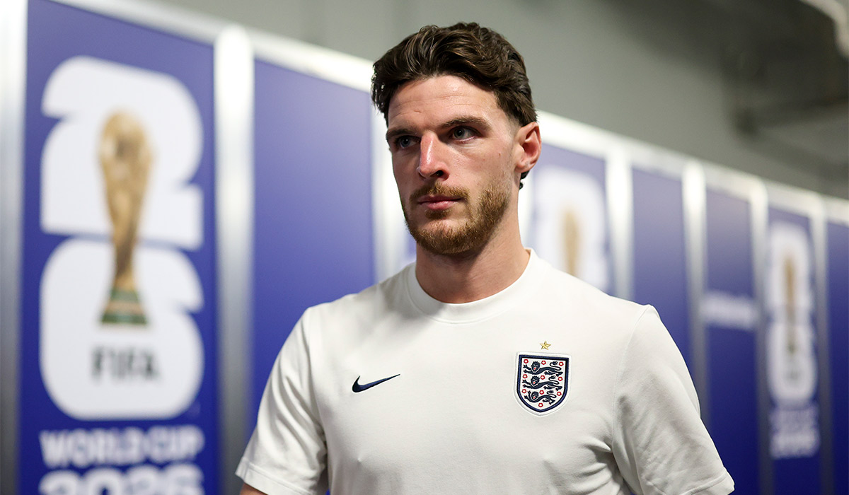 Declan Rice #4 of England arrives at the stadium before the FIFA World Cup 2026 Round Of 32 match between England and Congo DR at Atlanta Stadium. Pic: Getty Images
