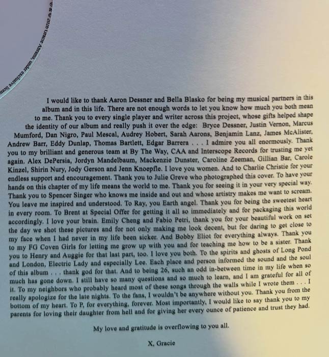 Paul Mescal gets shout out on Gracie Abrams' new album. Pic: Gracie Abrams Instagram 