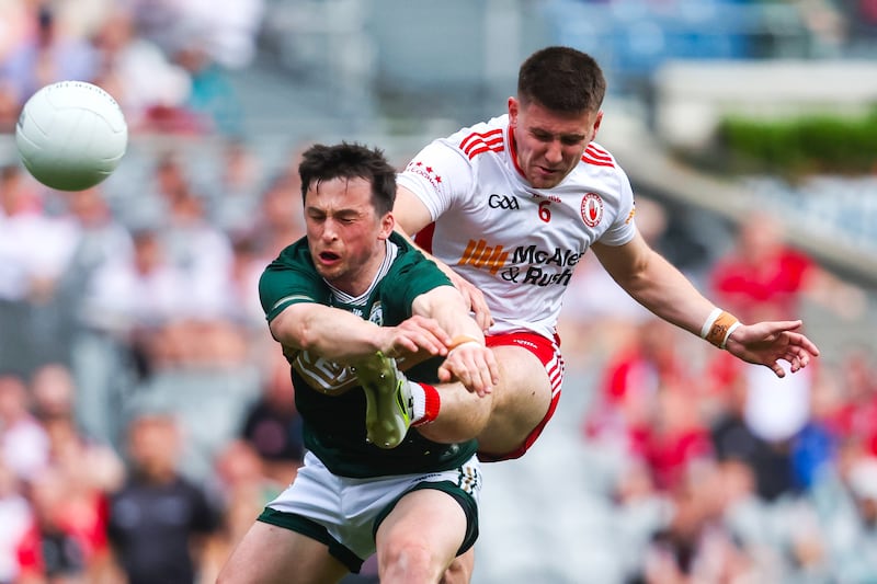 Kerry's Paul Murphy and Niall Devlin of Tyrone in the All-Ireland SFC quarter-final at Croke Park on June 27th. Photograph: Bryan Keane/Inpho