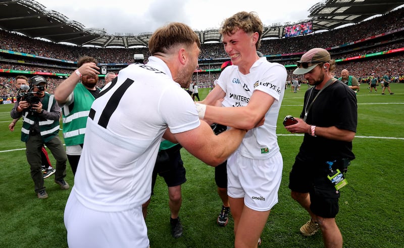 GAA All-Ireland Senior Football Championship Final, Croke Park, Dublin 26/7/2026
Mayo vs Kerry
Mayo’s Aidan O'Shea and Kobe McDonald celebrate 
Mandatory Credit ©INPHO/Ryan Byrne