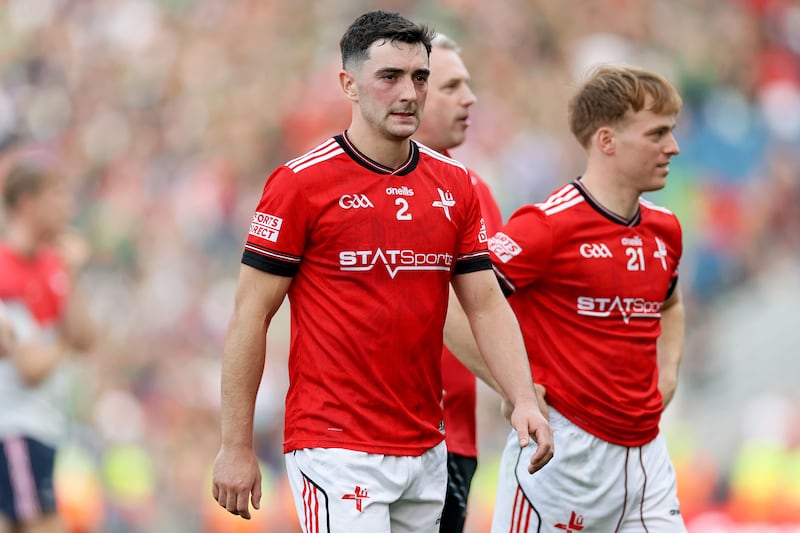 Louth's Emmet Carolan dejected after the game. Photograph: Laszlo Geczo/Inpho