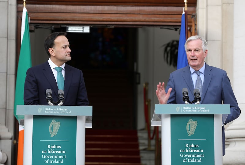 Then taoiseach Leo Varadkar and Michel Barnier at Government Buildings in January 2020. Photograph: Leah Farrell/RollingNews.ie