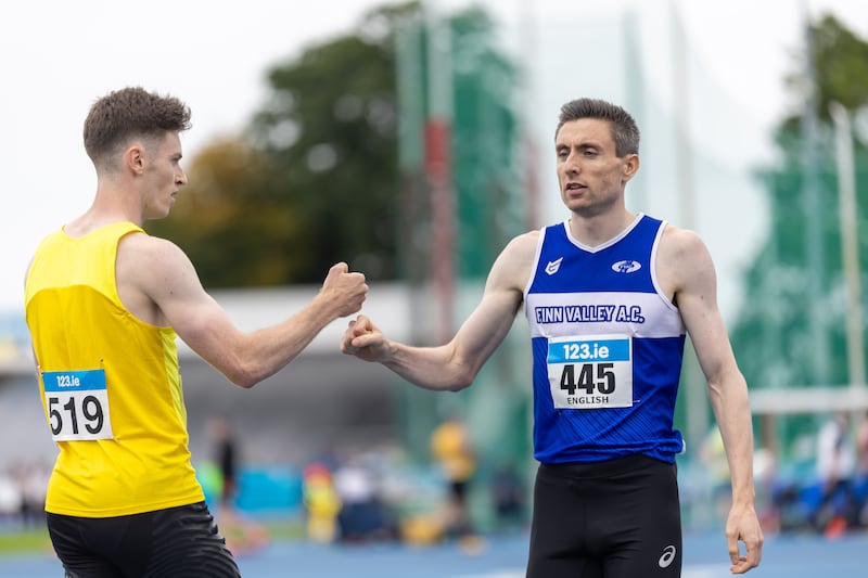 Mark English (right) and Cian McPhillips will add another installment to their 800m rivalry on Sunday. Photograph: Morgan Treacy/Inpho