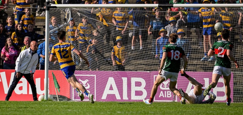 Darragh Heneghan of Roscommon scores a goal during the Connacht GAA Football Senior Championship semi-final match between Mayo and Roscommon at Hastings Insurance MacHale Park in Castlebar, Mayo