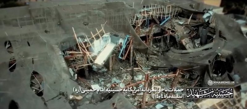 Damage to a portion of a building, which the Office of the Iranian Supreme Leader said was Iran's late Supreme Leader Ayatollah Ali Khamenei's compound in the aftermath of Israeli and US airstrikes, in Tehran, Iran in this screen grab from video released on Wednesday. Photograph: Office of the Iranian Supreme Leader/Handout via Reuters 