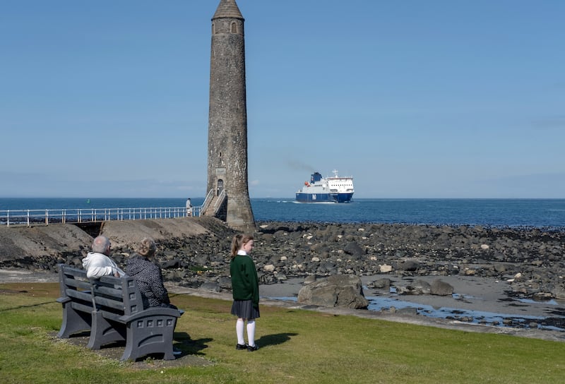 A ferry arrives in Larne from Cairnryan, Scotland in April 2022. Photograph: Andrew Testa/The New York Times