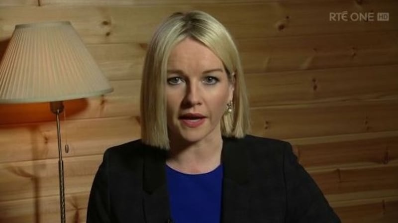 Claire Byrne presenting her show on RTÉ One while in isolation during Covid