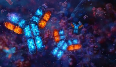 Antigen-antibody interaction. An antigen molecule binding to a specific antibody. Antigen, complex 3D structure with multiple epitopes and antibody as a Y-shaped molecule.