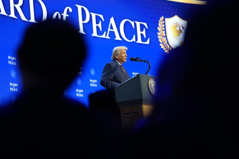 Trump speaking at the commencement of the Board of Peace during the World Economic Forum in Davos, Switzerland in January. Photograph: Doug Mills/The New York Times
                      