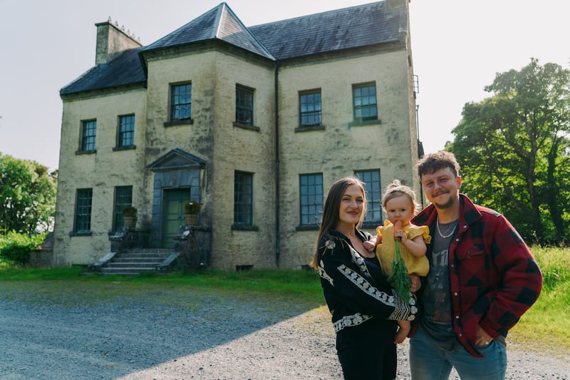 Rowan Barlow and Laoise Murtagh with their daughter Danu at Ballinderry Park, Kilconnell, Co Galway. Photograph: John Margetts