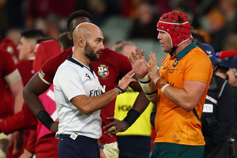 Many Down Under believe a travesty of justice was served up against Australia in the dying seconds of last year’s second and deciding Lions Test. Photograph: Morgan Hancock/Getty Images