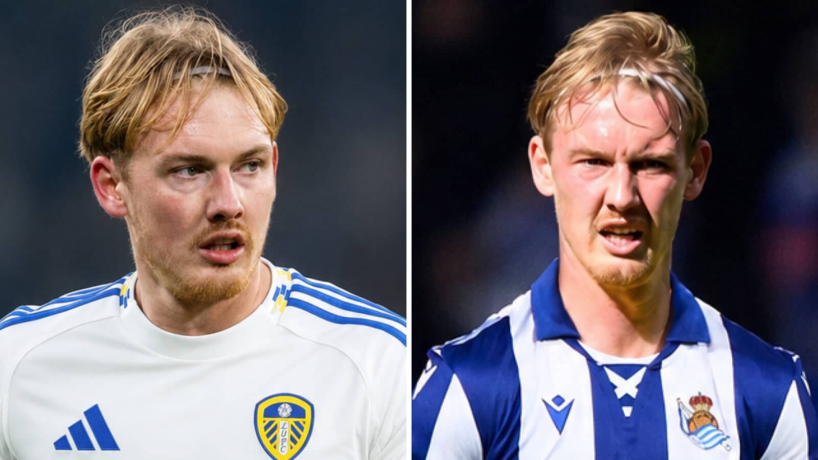 Germany star Julian Brandt is wanted by Leeds and Real Sociedad - here he is with both clubs' kits photoshopped on him