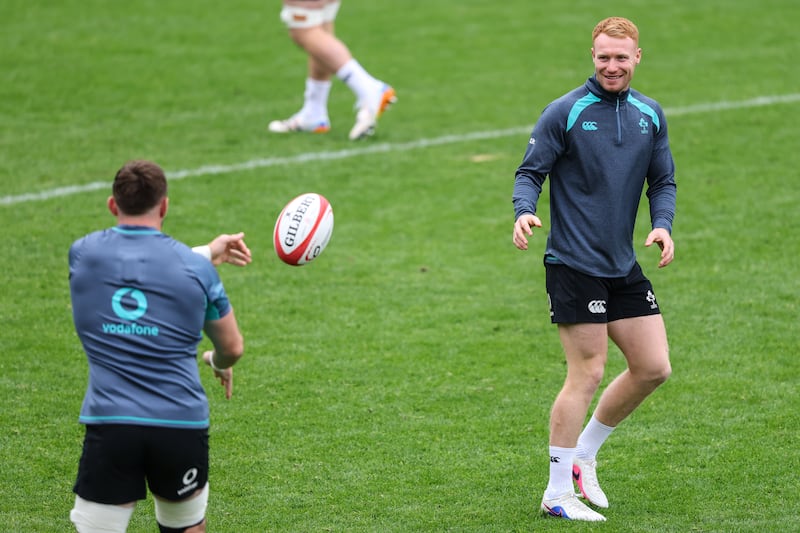 Ciarán Frawley in rugby squad training on Tuesday in Sydney. Photograph: Ben Brady/Inpho