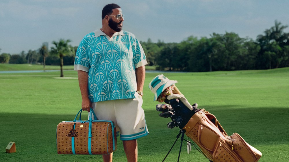 DJ Khaled with pieces from his MCM collaboration.