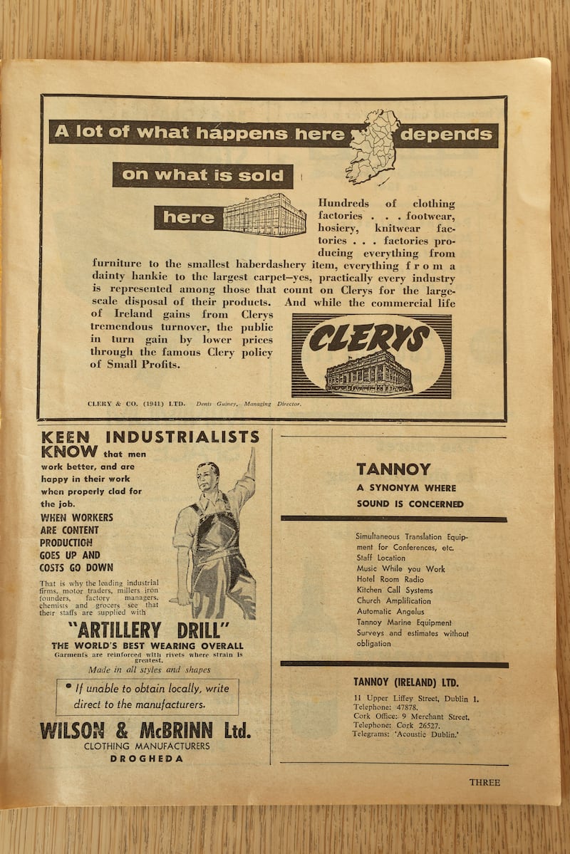 'A lot of what happens here depends on what is sold here.' There's a clear message running through all the ads that it was patriotic to buy Irish. Photograph: Alan Betson/The Irish Times

