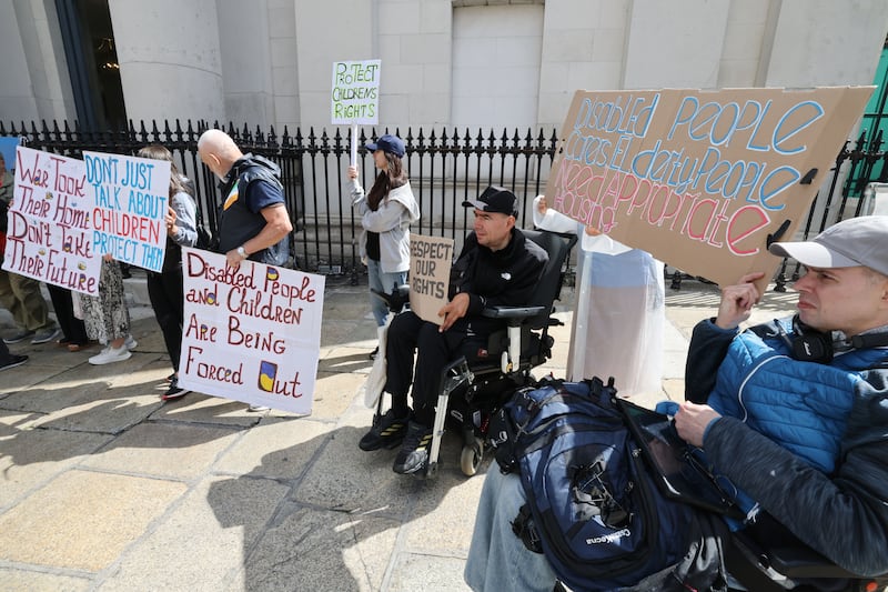 A protest near Dublin Castle in support of Ukrainians facing relocation from Citywest. Photograph: Alan Betson 
