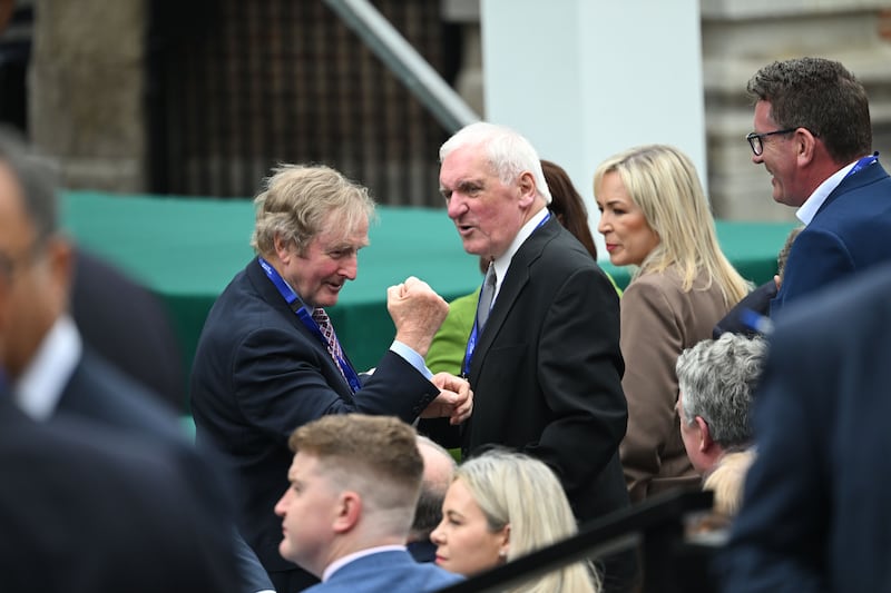 Former taoisigh Enda Kenny (left) and Bertie Ahern at the opening ceremony of Ireland's presidency of the Council of the European Union earlier this month. Photograph: Bryan Meade/EPA
