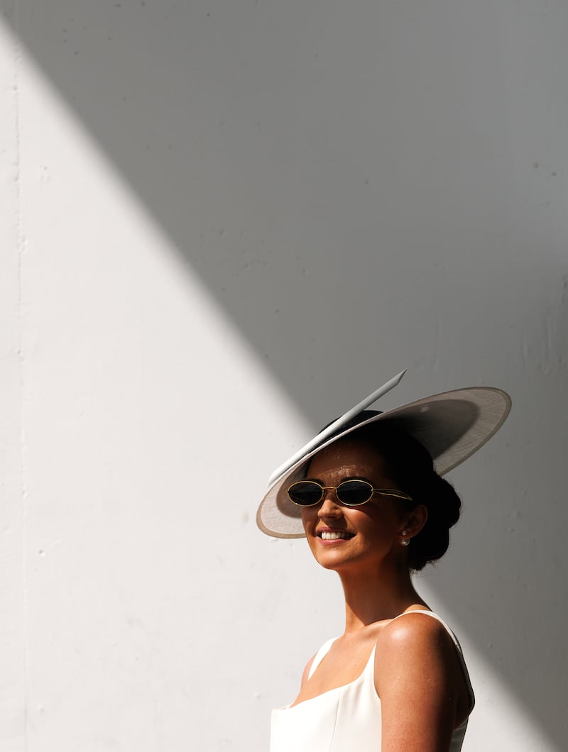 Jennifer Wrynne from Leitrim enjoying the weather and racing at Ballybrit race track, Co Galway. Photograph: James Crombie/INPHO