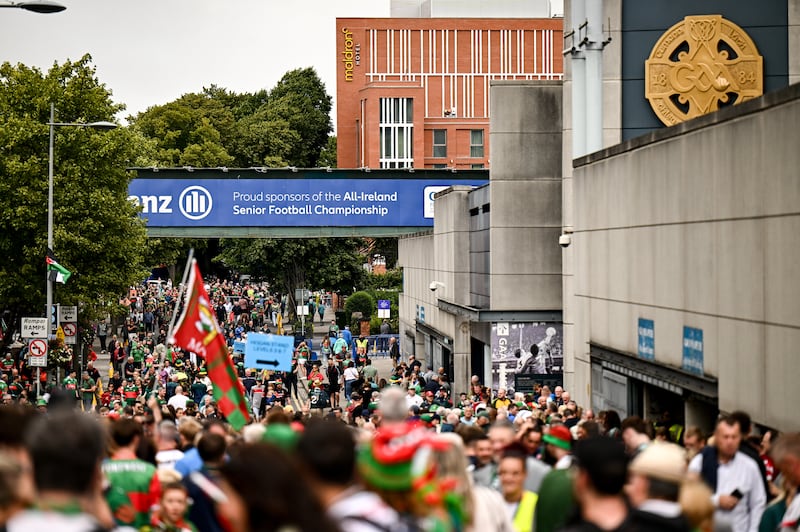 Supporters arrive ahead of the GAA Football All-Ireland Senior Championship final match between Kerry and Mayo at Croke Park in Dublin. Photo: Ben McShane/Sportsfile via Getty Images
