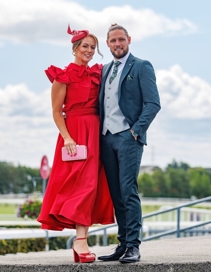 Niamh O'Grady and former Mayo footballer Pádraig O’Hora at the Galway Races on Thursday. Photograph: James Crombie/INPHO