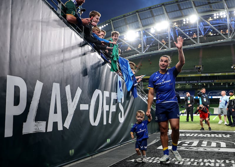 James Lowe after Leinster's URC quarter-final win over the Lions at the Aviva Stadium in May. Photograph: Ben Brady/Inpho