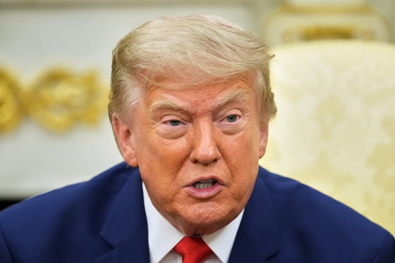 US president Donald Trump speaks during a meeting with Lebanese President Joseph Aoun in the Oval Office. Photograph: Mark Schiefelbein/AP