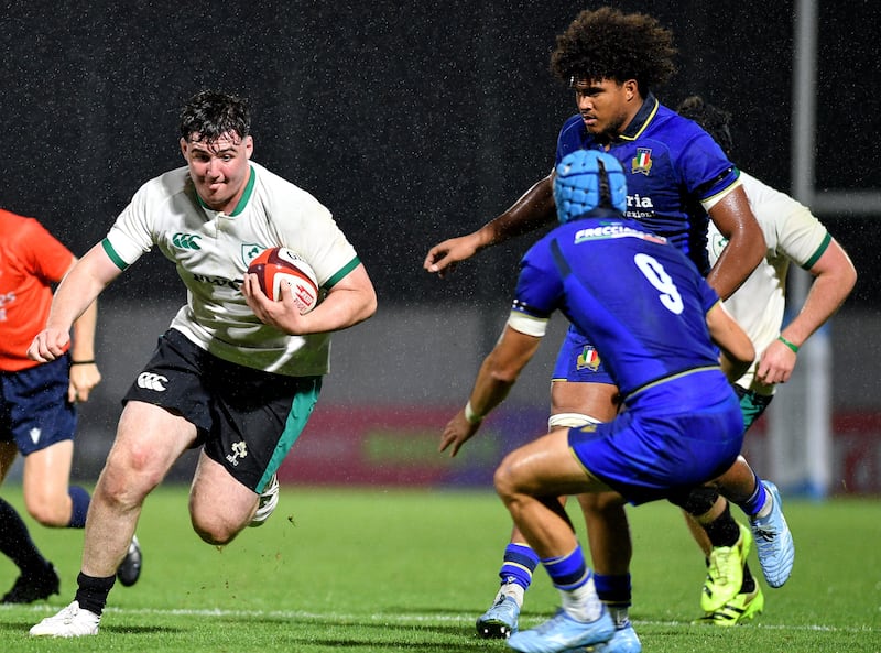 Ireland's Luke Murtagh in action against Italy's Jaheim Noel Wilson. Photograph: Vakho Chikvaidze/Inpho