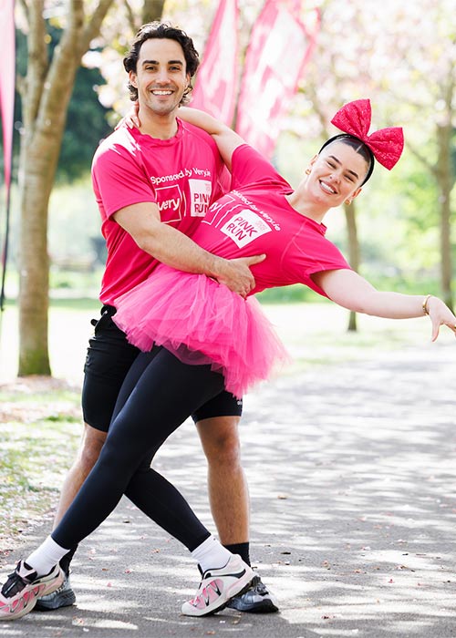 Karen Byrne, DWTS Judge and fiancee Jake Carter, Singer pictured at the launch of Breast Cancer Ireland’s Very Pink Run which will take place this year at Leopardstown Race Course. Pic: Marc O'Sullivan