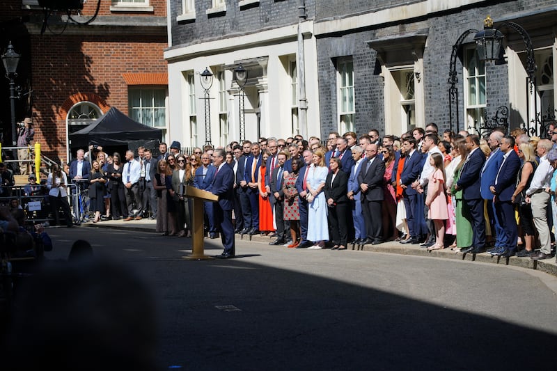 Outgoing UK prime minister Keir Starmer issues a statement outside 10 Downing Street Photograph: Ben Birchall/PA Wire