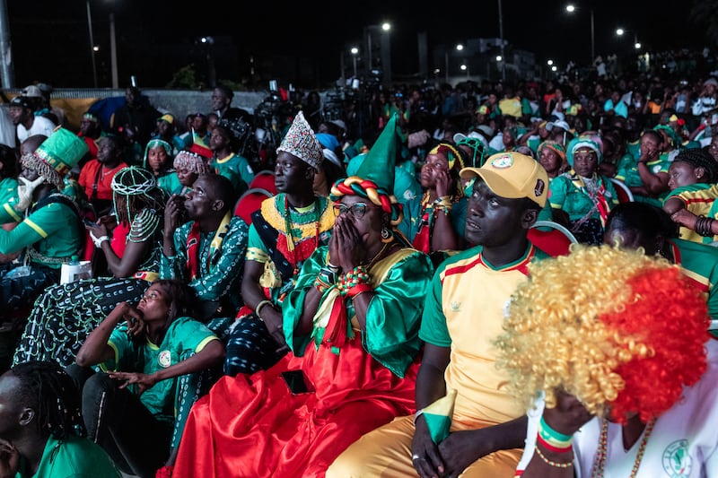 Senegal supporters at a fan zone in Dakar after their team's defeat to Belgium in the World Cup on Wednesday. Photograph: Patrick Meinhardt / AFP via Getty Images