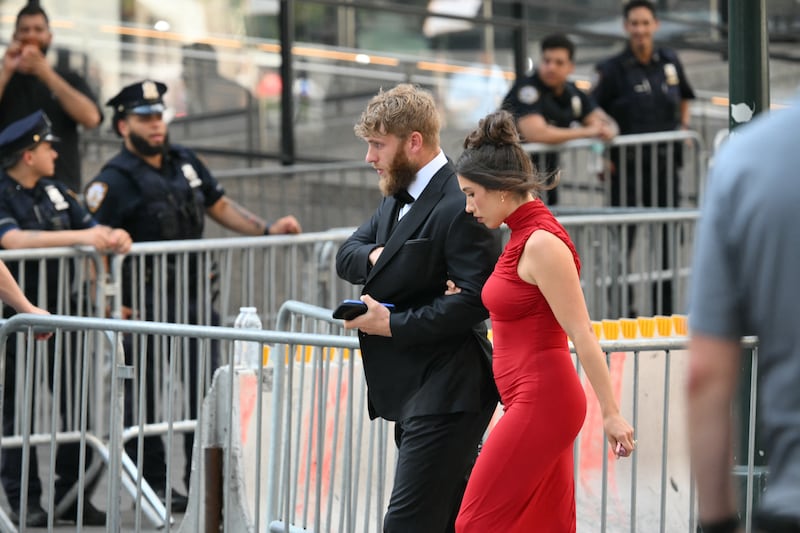 Guests arrive outside Madison Square Garden, the venue for the wedding celebrations of pop singer Taylor Swift and pro-athlete Travis Kelce, in New York City on July 3, 2026. Photograph: Getty Images