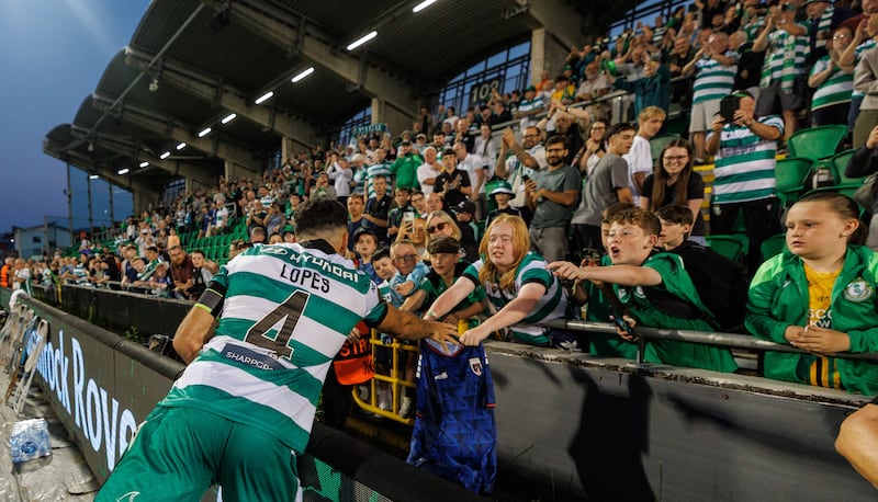 Shamrock Rovers' Roberto Lopes signs a Cape Verde jersey. Photograph: James Crombie/Inpho