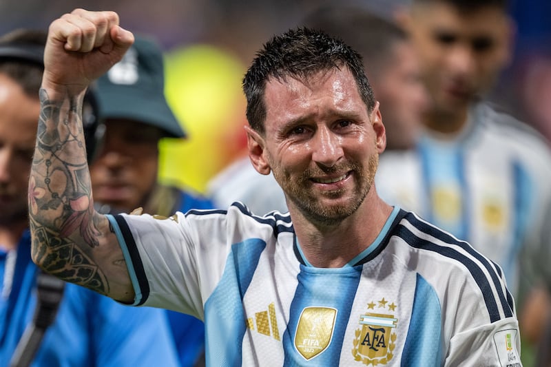 Lionel Messi celebrates winning the Fifa World Cup 2026 Round of 16 match between Argentina and Egypt at Atlanta Stadium on July 7, 2026, in Atlanta, United States. Photograph: Sebastian Frej/Getty Images