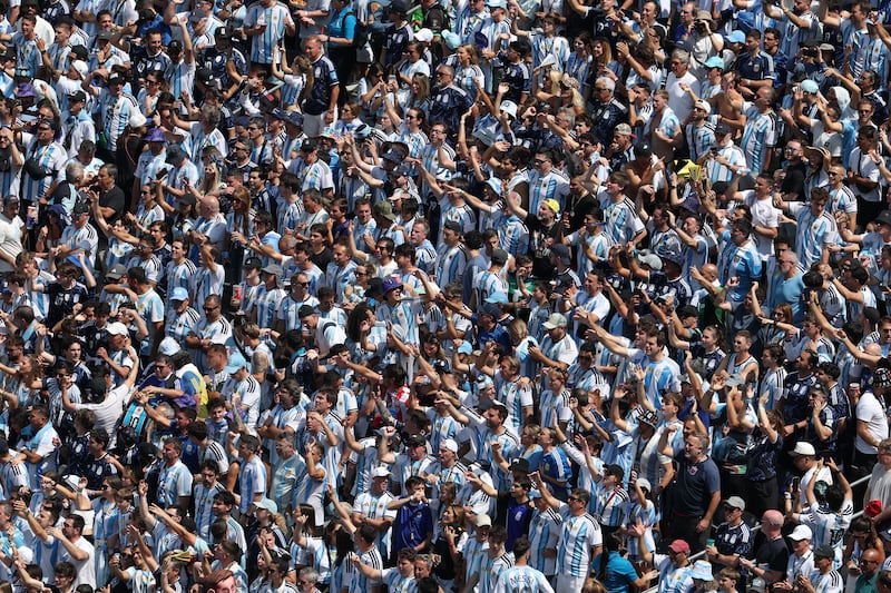 Supporters of Argentina cheer in the stands ahead of the FIFA World Cup 2026 final match Spain against Argentina, in New Jersey, USA, 19 July 2026.