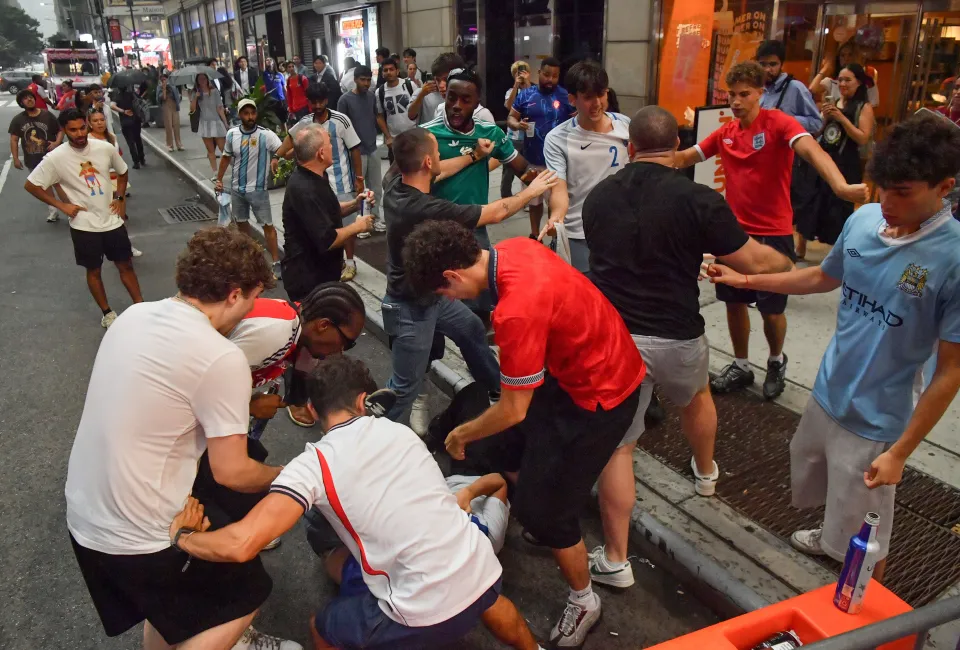 England fans involved in a post-World Cup semi-final defeat punch up