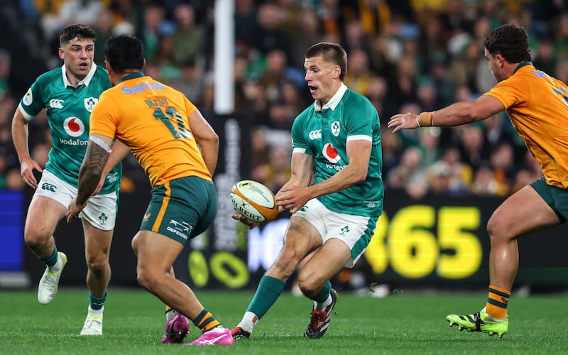 Ireland's Sam Prendergast in action. Photograph: Ben Brady/Inpho