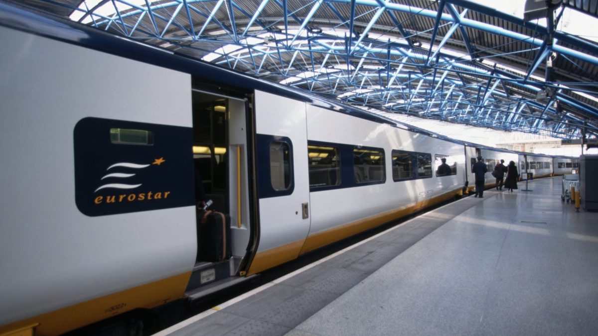 The Eurostar train stops at the station before it travels through the channel on its way to Paris.