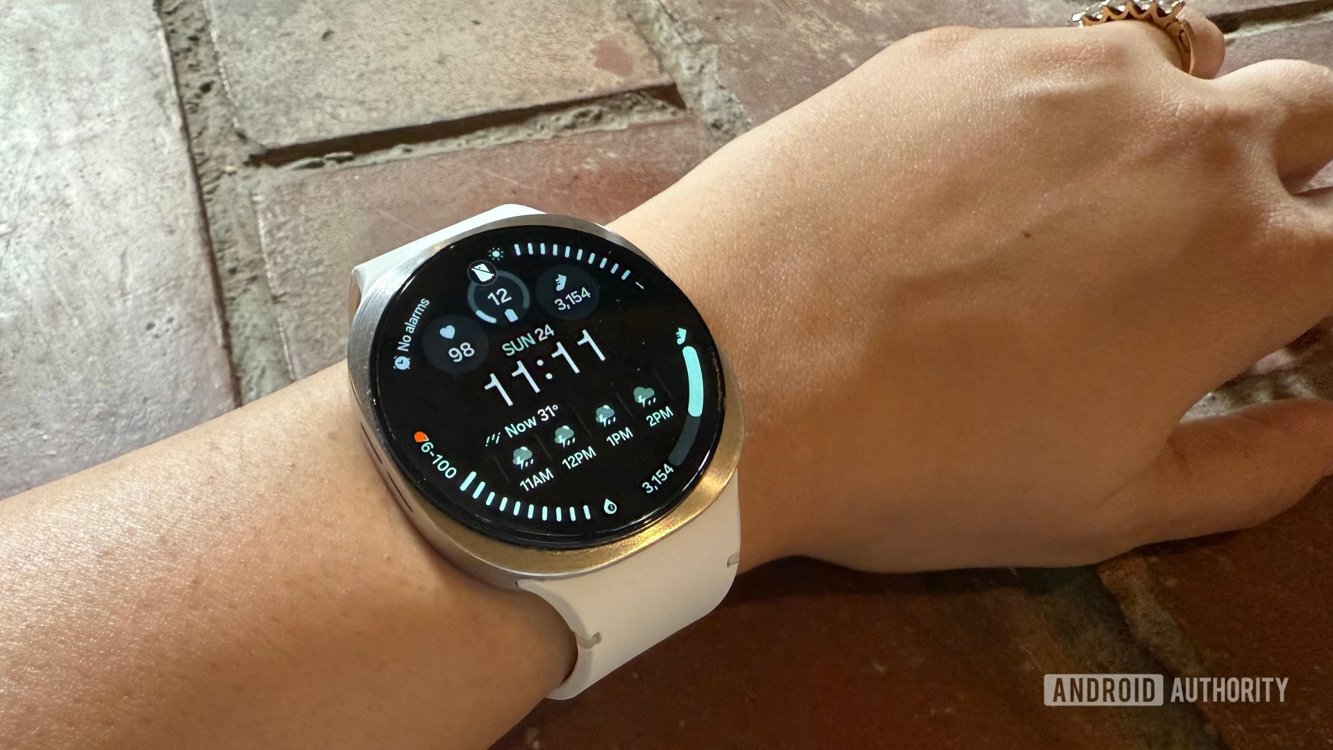 Samsung Galaxy Watch 8 on wrist closeup Samsung Galaxy Watch 8 on wrist closeup