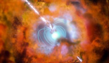 An artist's impression of a superluminous supernova and an associated gamma-ray burst being driven by a rapidly spinning neutron star. Credit: CfA