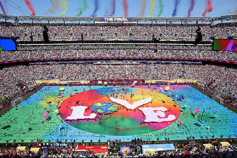 World Cup half-time show: The performance ended with the word 'love' splashed across the field. Photograph: Elsa/Getty Images