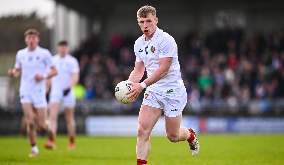 Ryan O'Donoghue of Mayo donning the commemorative kit. Pic: Piaras Ó Mídheach/Sportsfile