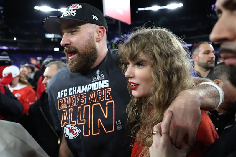 Travis Kelce and Taylor Swift are hosting a wedding celebration in Madison Square Garden in New York on Friday. Photograph: Patrick Smith/Getty Images