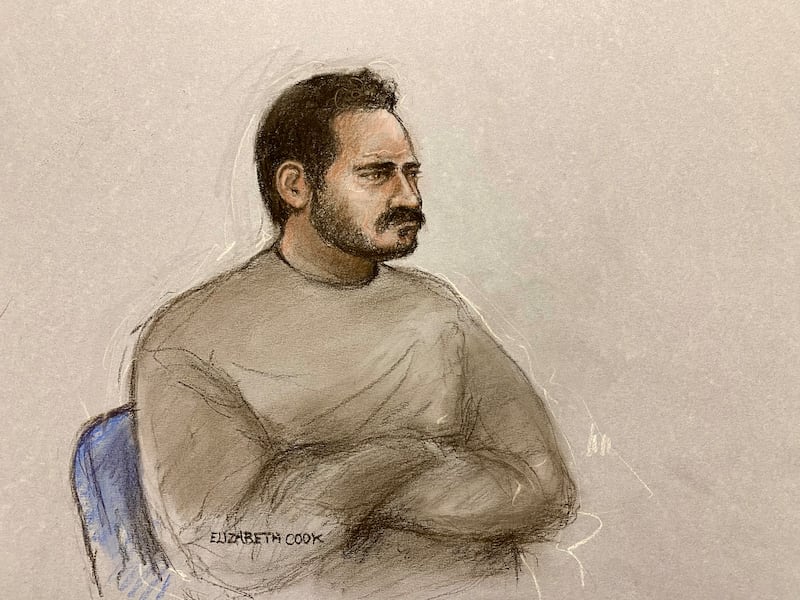 A courtroom sketch of Joshua Kerry (28) appearing at Westminster Magistrates' Court in London on Tuesday. Photograph: Elizabeth Cook/PA Wire