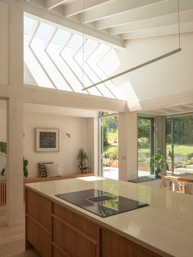 Vaulted ceiling with skylights 
