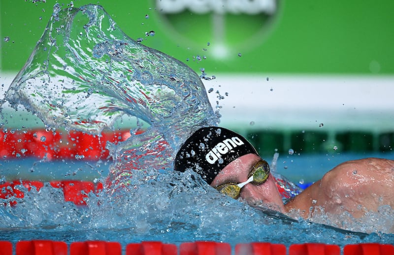 Northern Ireland's Daniel Wiffen competes for second place and to take the silver medal in the men's 1,500m freestyle at the 2022 Commonwealth Games. Photograph: Andy Buchanan/AFP via Getty