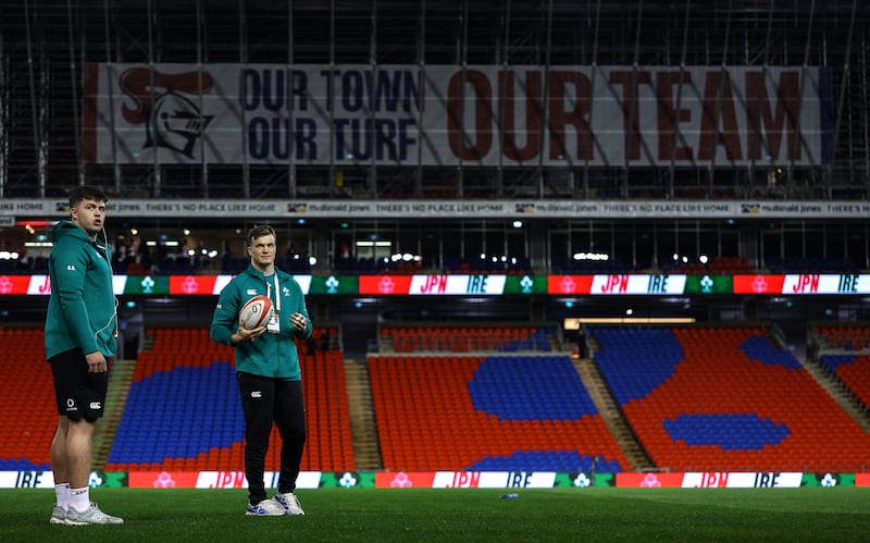 Ireland's Billy Bohan and Josh van der Flier ahead of the match. Photograph: Ben Brady/Inpho
