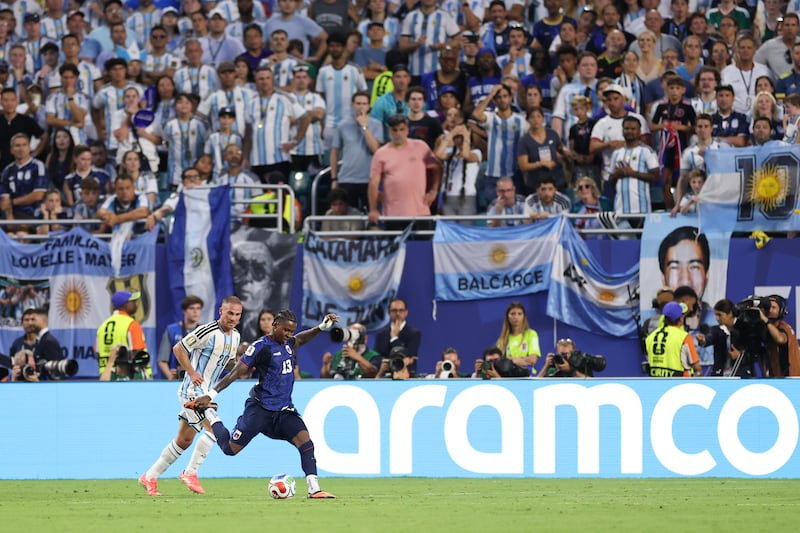 Sidny Lopes Cabral scores Cape Verde's second goal against Argentina. Photograph: Darrian Traynor/Getty Images