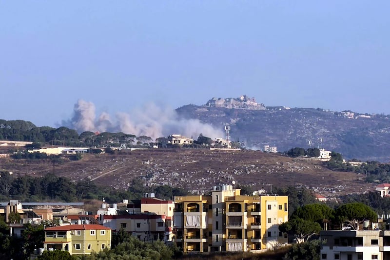 Smoke rises from the site of an Israeli explosion in the village of Kfar Tibnit, in Lebanon, on Monday. Photograph: Abbas Fakih/AFP via Getty Images