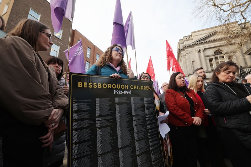 A protest outside the Dáil earlier this year over plans for apartments on the site of the Bessborough mother and baby home. Photograph: Alan Betson/The Irish Times

