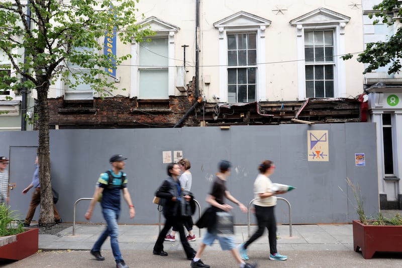 Hoarding seen outside Bridge House at 24 and 25 Parliament Street. Photograph: Alan Betson